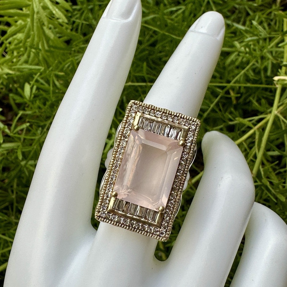 VTG Statement Ring Women's Size‎ 8 Rose Quartz Vermeil 925 Sterling 13.0g Signed